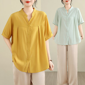 
Korean style new summer cardigan shirt, plus size women's top, ice silk cotton silk short-sleeved top, mother's belly cover shirt