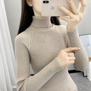 
Turtleneck sweater for women 2025 autumn and winter new Korean version solid color long-sleeved slim short pullover thick inner layering shirt