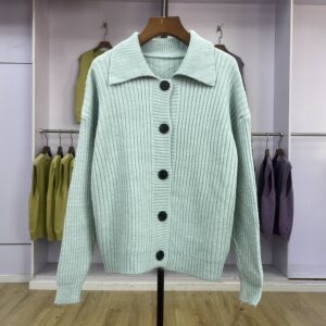 
[901-950] Knitted Sweater Versatile Solid Color Long Sleeve Single Breasted Thick Lapel New Women's Sweater Women