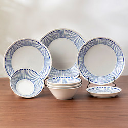 Meino-Yaki Japanese Imported Underglaze Ceramic Tableware Set for Home Use, Simple Green Grass Bowl and Plate 8-Piece Set