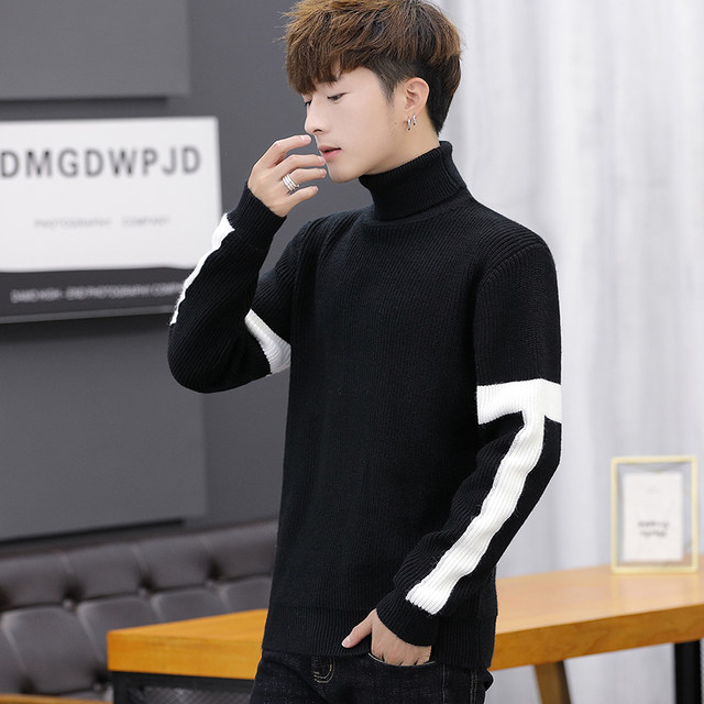 Turtleneck sweater men's new color-blocked sweater Korean style slim ...