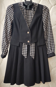 LC230008春秋季高腰显瘦假两件连衣裙