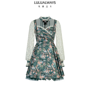 
LULUALWAYS I love Lulu 26 new spring style retro palace style romantic A-line lace long-sleeved dress