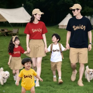 
Internet celebrity bombing street 2026 summer parent-child wear t-shirt family of three and four high-end mother and daughter baby pure cotton short-sleeved