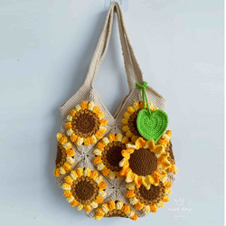 Three-dimensional Sunflower Bag Shoulder Bag Material Bag To Pass The Time Handmade Diy Wool Woven Bag Retro Women's Bag