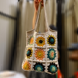 Wool Knitted Shoulder Bag Casual Bag Retro Parquet Zero-based Handmade Diy Material Bag