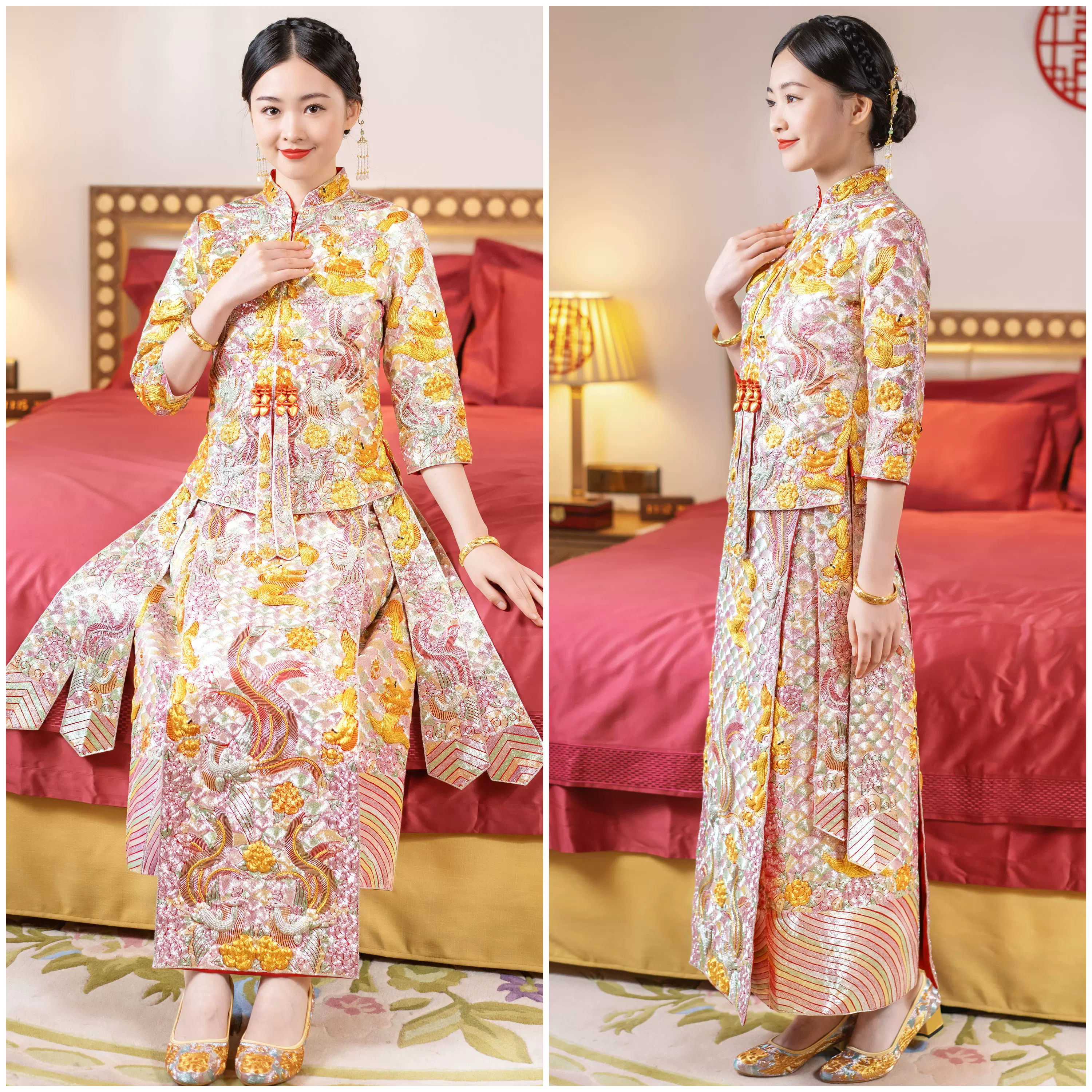 褂皇手工刺繡裙褂中式龍鳳結婚嫁衣桑蠶絲中式禮服秀禾服