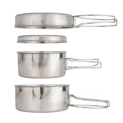 Outdoor 4-piece set of pots, stainless steel combination pots, camping kitchenware, mountaineering, picnic, portable cookware sets for 2-3 people