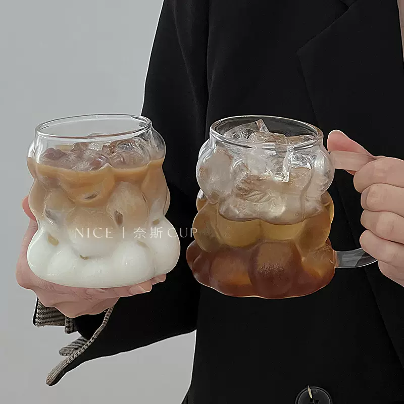 葡萄玻璃杯个性ins风咖啡杯耐热高硼硅带把牛奶