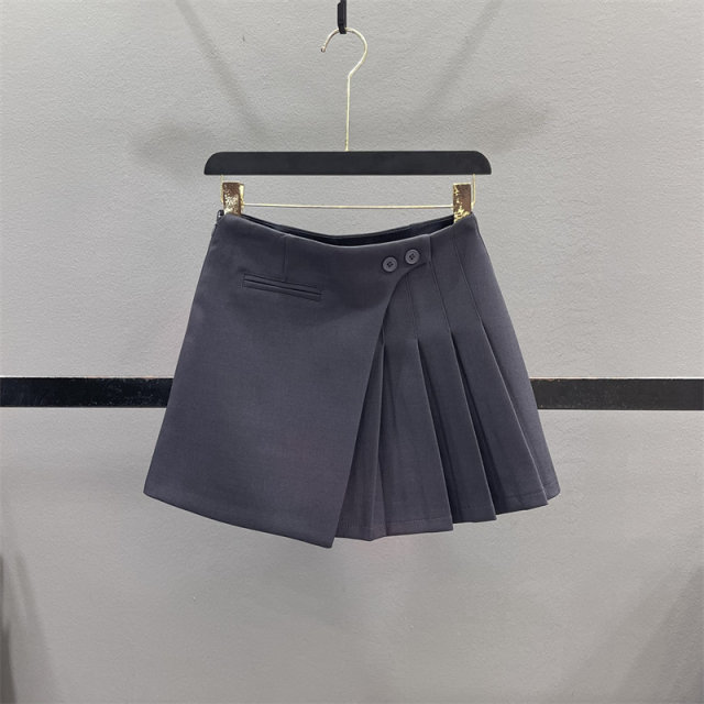 Irregular pleated short skirt for women with high waist slim A-line suit skirt