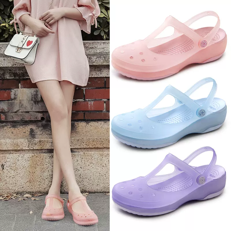 VEBLEN Baotou Crocs Nữ Mary Jane Dép Đế Dày Chống Trượt Jelly Mới Đi Biển Kỳ Nghỉ Đi Biển Dép dép lê đế cao nữ