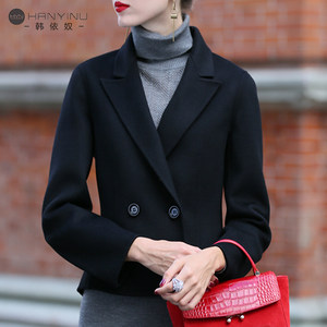 
Black suit jacket for women short small 2025 autumn and winter new slim cashmere-free double-sided wool coat