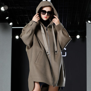 
Double-sided woolen coat for women 2026 spring and autumn new popular casual Korean style fashion hooded loose woolen coat