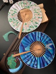 Chinese-Style Green Jasmine Folding Fan 360-Degree Round Fan Ancient Style Cheongsam Hanfu Dance Fan Portable Summer