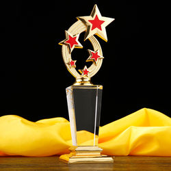 Five-Pointed Star Metal Crystal Trophy Custom-Made Digital Competition Recognition Award Commemorative Medal Heart-Shaped Trophy