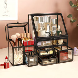 Black Simple Glass Jewelry Box for Girls, Decorative Ornaments, Dressing Table, Cosmetics Storage Box, Birthday Gift