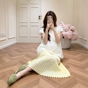 
Pregnant women's suits for summer new fashionable flying sleeve hollow top high waist belly-resisting skirt 2025 casual and versatile