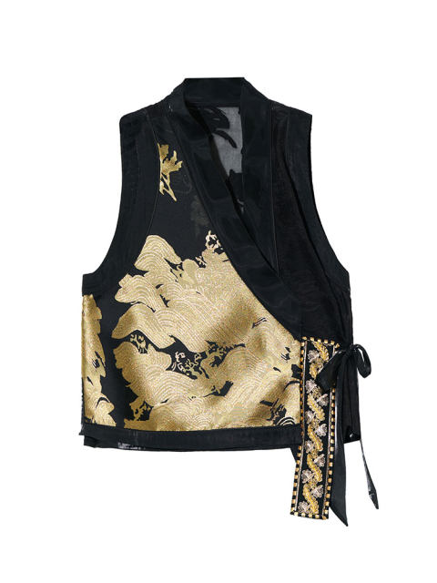 Outline original design jacquard vest retro ethnic style thin sleeveless horse clip women's niche spring new women's clothing