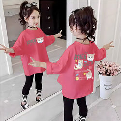 Children's Spring and Autumn Pure Cotton Long-Sleeved T-Shirt for Girls, Cute Loose Top, Versatile Base Shirt for Older Children in Spring and Autumn