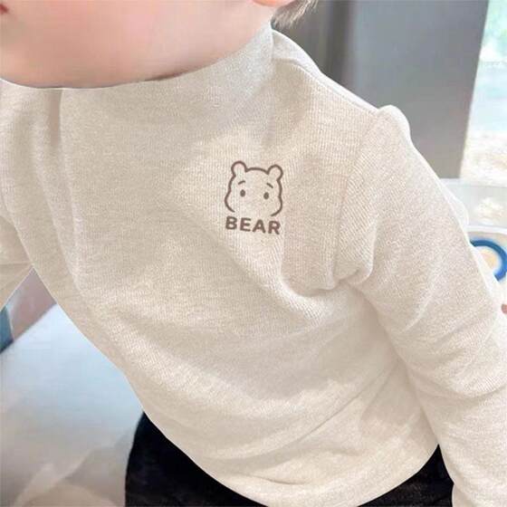 Double -sided virtue bottom shirt autumn and winter baby Korean version of children's long -sleeved top T -shirt men and girls keep warm half high neck
