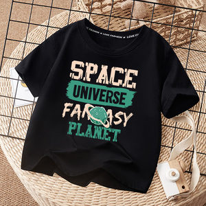 
Boys' pure cotton short-sleeved T-shirt, boys' handsome loose half-sleeved top, medium and large children's summer casual children's clothing trendy T-shirt