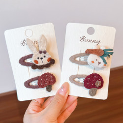 Korean Forest-Style Handmade Fabric Rabbit Flower Cherry Hairpin Cute Baby Hair Clip for Bangs