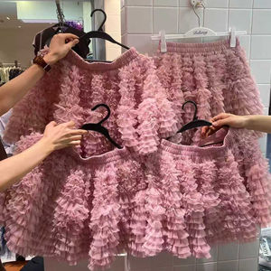 
Korean solid color heavy industry mesh fluffy elastic waist short skirt for women 2025 niche style age-reducing cake skirt chic