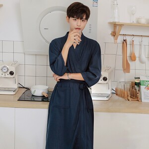Spring and autumn bathrobe women's long four-season universal bathrobe couple thin pajamas men's nightgown absorbent quick-drying summer morning robe