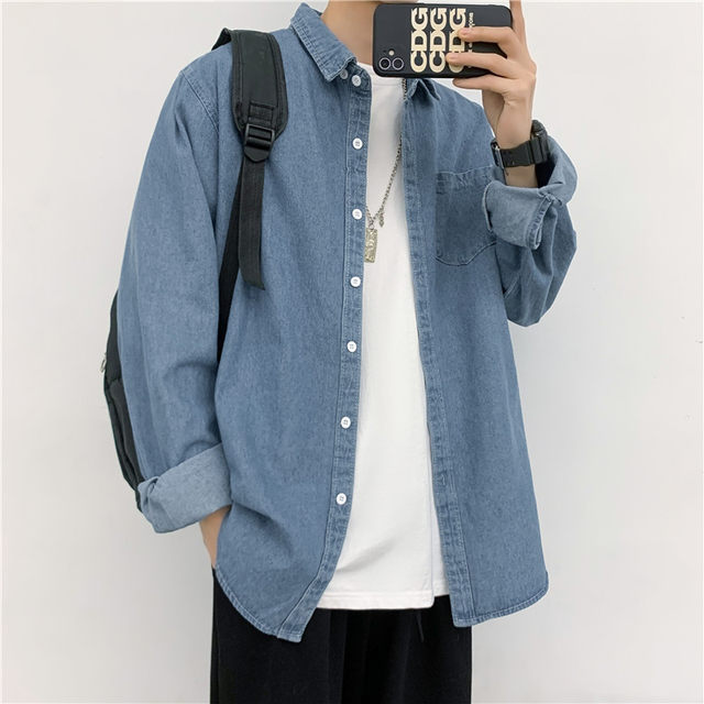 Cowboy jacket Harajuku Korean version of the trendy youth men's clothing shirt, spring autumn loose Hong Kong wind casual jacket
