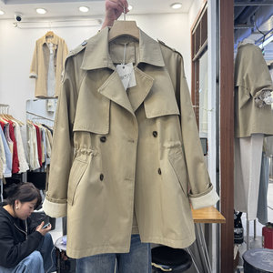 
2026 Spring New Style British Style Double-breasted Windbreaker Women's Mid-Length Waisted Small Khaki Jacket A771