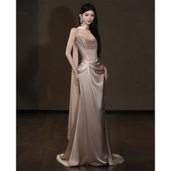 Strapless Evening Dress 2026 New Style Banquet Fishtail High-End Engagement Dress with a Sense of Sophistication, Suitable for Hostess and Bride's Toast Dress