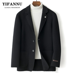 The new double -sided coat men's small suit autumn and winter short slim -fitting business fashion woolen woolen woolen suit collar jacket
