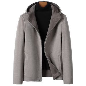 Autumn and winter jacket men's woolen short slim hooded double-sided cashmere woolen coat double-sided wool hooded jacket winter