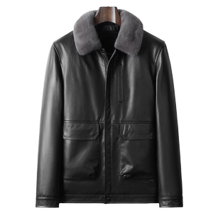 
Haining men's genuine leather down jacket leather jacket first layer cowhide mink lapel jacket fur coat men's down leather jacket thick