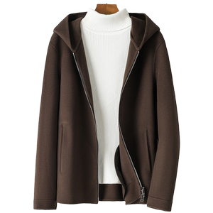 
Woolen jacket hooded men's high-end double-sided wool men's casual wool woolen coat short cashmere-free jacket