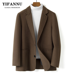 
25 autumn and winter new men's 100% wool double-sided wool coat short middle-aged business casual suit woolen jacket