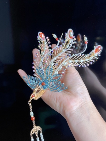 Broche Pendentif Hanfu Vintage - Plaqué Argent, Forme éventail Et Gland - Style Chinois Traditionnel