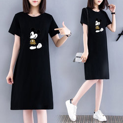 Plus Size Dress for Women, Summer 2025 New Style, Slimming Casual Short-Sleeve T-Shirt, Mid-Length Over-The-Knee Versatile Loose Dress for Women