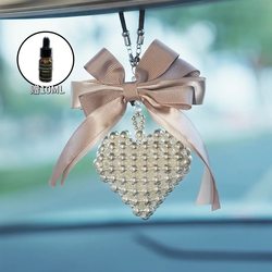 Car Pearl Heart Pendant Gift New Handmade Car Rearview Mirror Decoration Pendant Niche High-End Gift for Women