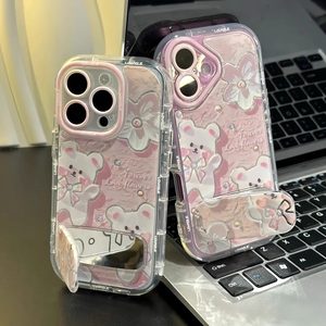 Oil painting bear suitable for Apple 16promax mobile phone case new Huawei nova14 cute Pura80pro with stand mate60 glory 400 female vivos30 soft reno14 Xiaomi 15