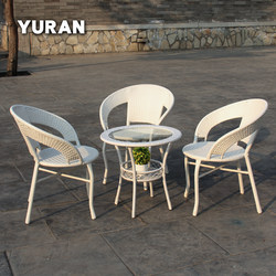 White Rattan Chair Three-Piece Set Balcony Leisure Chair Coffee Table Outdoor Indoor Tea Table and Chairs Courtyard Simple Small Table and Chairs