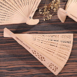 Laser-Engraved Logo Name Advertising Fan Hollow Wooden Folding Fan Outdoor Wedding Small Gift Wedding Souvenir