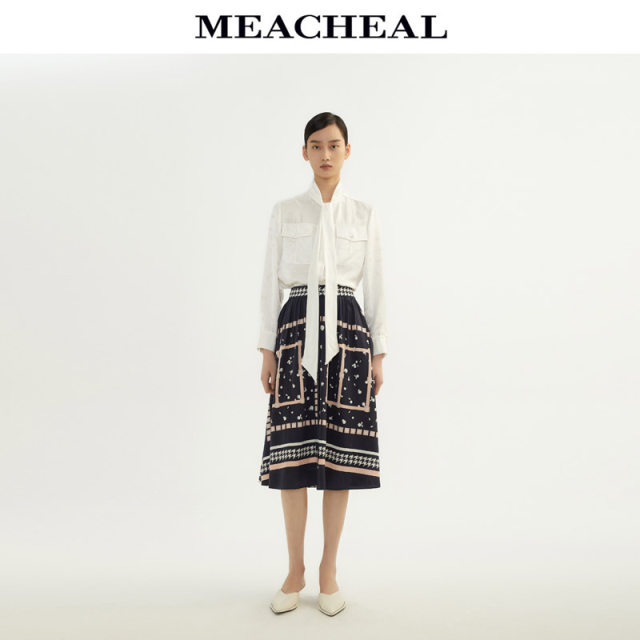 MEACHEAL Michelle Summer New Women's Clothing Yuna Garden Pattern Mulberry Silk Skirt A-line Skirt