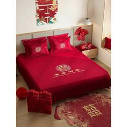 Wedding bedding three-piece set of red wedding embroidered bed sheets for women's bride accompanying the wedding room layout set
