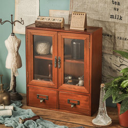 Desktop Storage Box Blind Box Storage Wooden Glass Drawer-Style Vintage Solid Wood Zakka Cosmetics Cabinet Multi-Layer