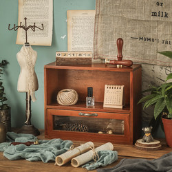 Desktop Storage Box, Desk Cosmetics Drawer-Style Vintage Wooden Item Organizer, Tabletop Wooden Storage Box