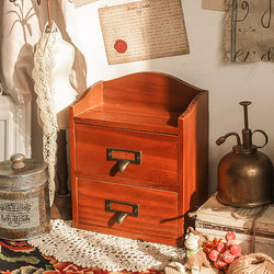 Creative Storage Box for Miscellaneous Items, Drawer-Style Desktop Japanese-Style Multifunctional Zakka Vintage Solid Wood Cabinet Tabletop Organizer