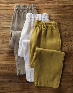Japanese pure linen three-quarter pants imported from France for women, elastic waist linen harem pants for women, large size, slimming, summer thin style
