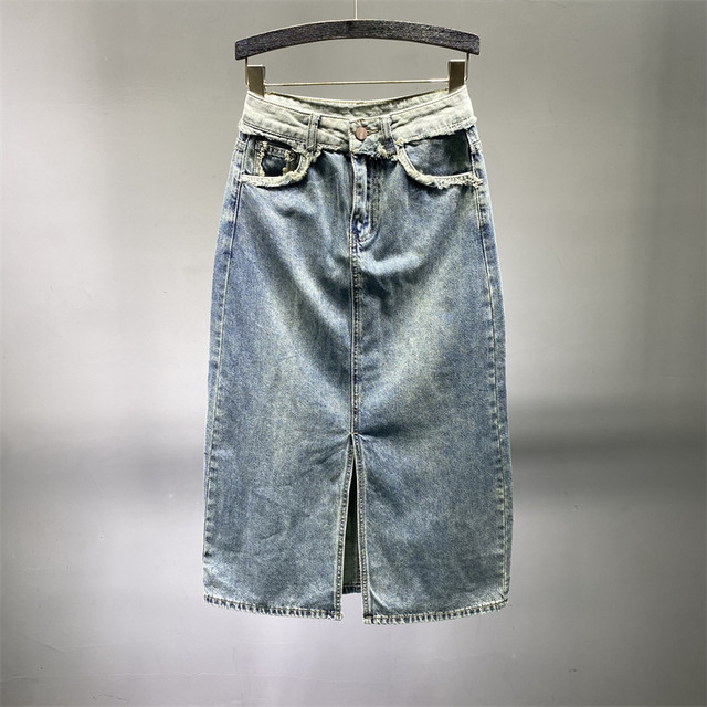 Retro denim skirt for women 2025 spring new Hong Kong style breasted high waist slimming mid-length A-line hip skirt