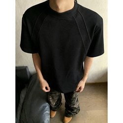 American-Style Black Regular Shoulder T-Shirt for Men, Summer Heavyweight Spliced Mamba Cotton Short-Sleeve Cleanfit Inner Wear Half-Sleeve